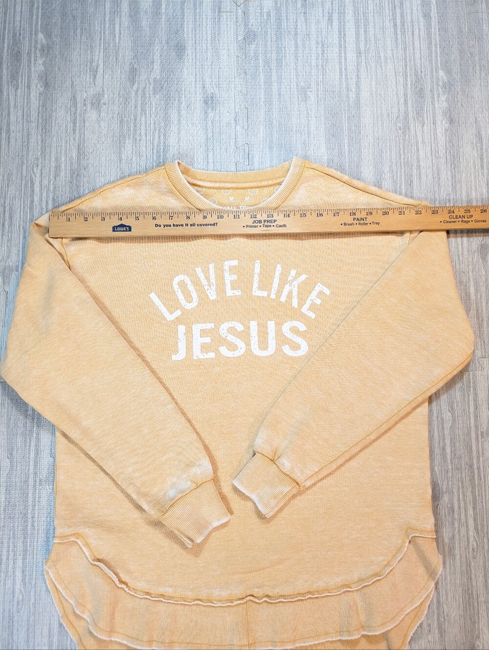 Small Town Society Love Like Jesus Acid Wash Gold Crewneck Sweatshirt Soft Sz M - Picture 5 of 9